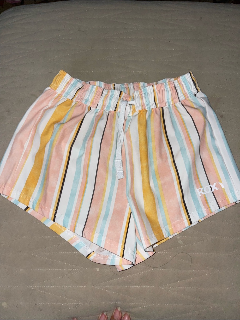 Roxy Pastel Multi-Stripe Swim Shorts - Pink, Yellow, Blue
